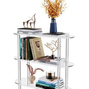 solaround Clear Bookshelf, Acrylic Bookcase with Open Book Shelf Console Table for Entryway Office Living Room Bedroom (3 Tier Clear)