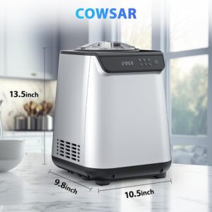 COWSAR 1.3 Quart Ice Cream Maker Machine with Built-in Compressor, Fully Automatic and No Pre-freezing, 1 Hour Keep-Cooling, Easy to Clean, Stainless Steel