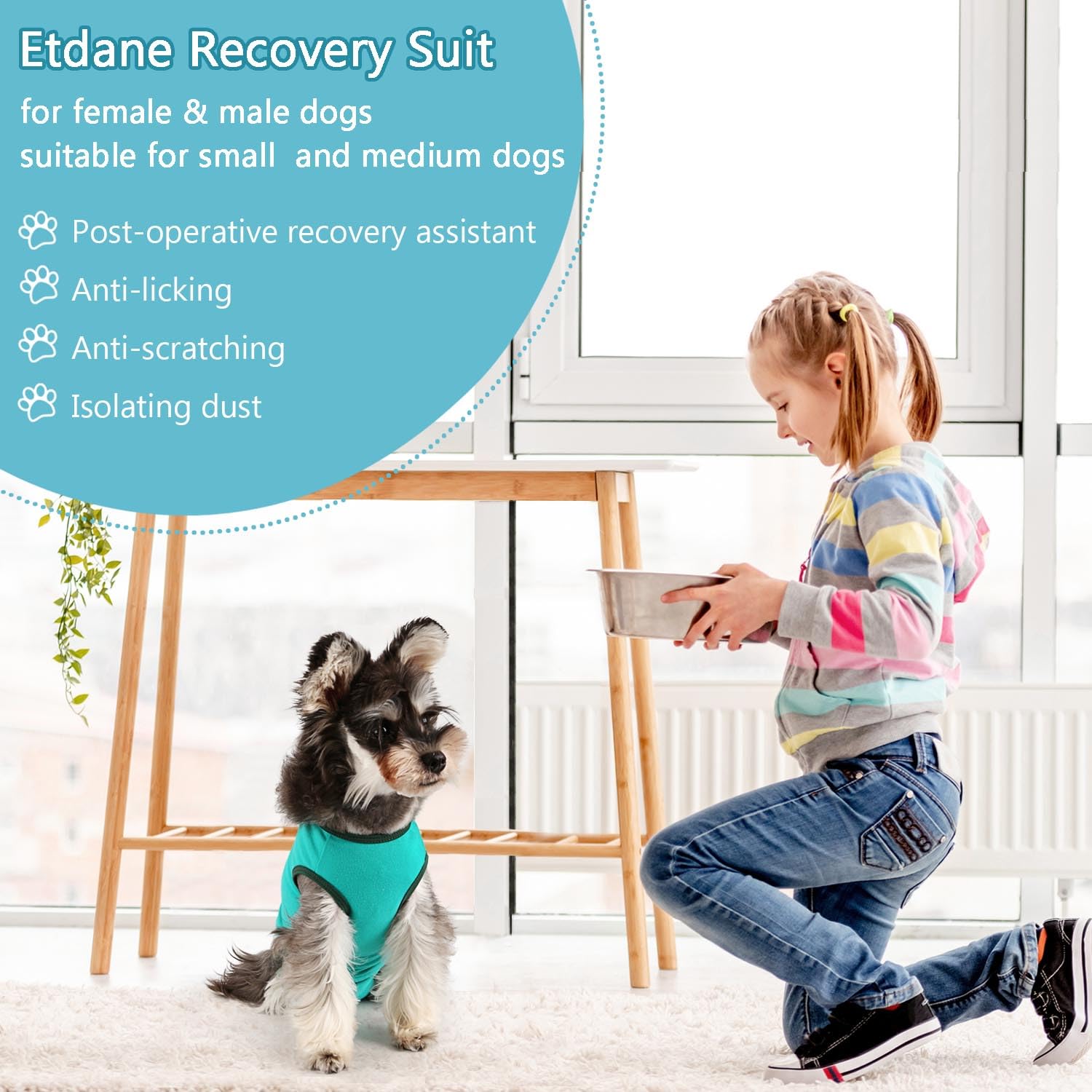 Etdane Dog Recovery Suit After Surgery Onesies Female Male Dog Surgical Vest Pet E-Collar Alternative for Small Medium Dog Pink/X-Large