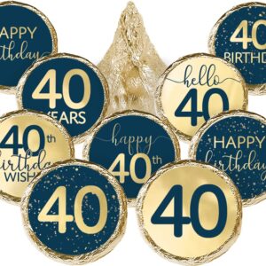 Navy Blue and Gold 40th Birthday Party Favor Chocolate Kisses Candy Stickers - 180 Count