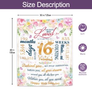 Ruvinzo Sweet 16 Gifts for Girls, 16th Birthday Gifts for Girls, 16 Year Old Girl Gift Ideas, Best Sweet Birthday Gifts for 16 Year Old Girl, Cool Sweet Sixteen Gifts Blanket 60” x 50” for Girls