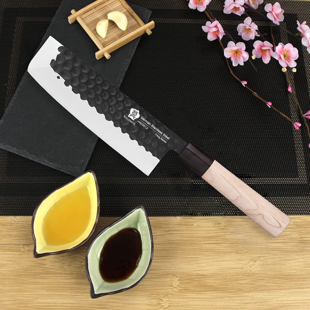 WILDMOK Left Handed 7 Inch Nakiri Knife German Stainless Steel Vegetable Chopping Knife Asian Usuba Chef's Knife for Left Handed