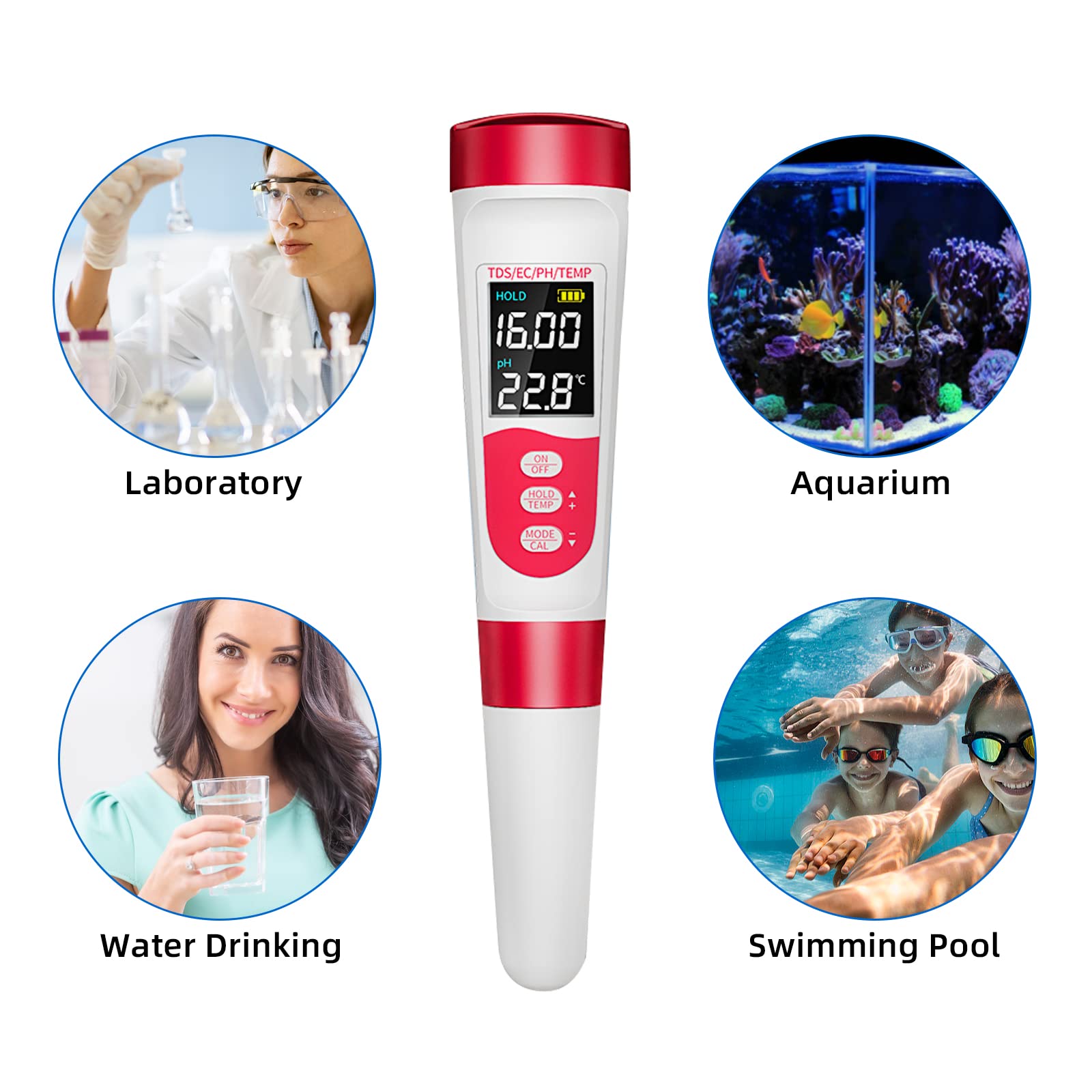 PH Meter, Digital 4 in 1 PH EC TDS Temp Meter for Water Hydroponics, Waterproof DWC PH and EC PPM Water Tester with Backlit for Nutrients Growing, Indoor Garden, Home Brewing, Pool, Aquarium.