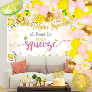 Fiesec Lemon Bridal Shower Decorations, She Find Her Main Squeeze Bachelorette Party Decorations Backdrop Balloon Garland Glitter Banner Tablecloth Cake Cupcake Topper Sash Ring Gold Yellow