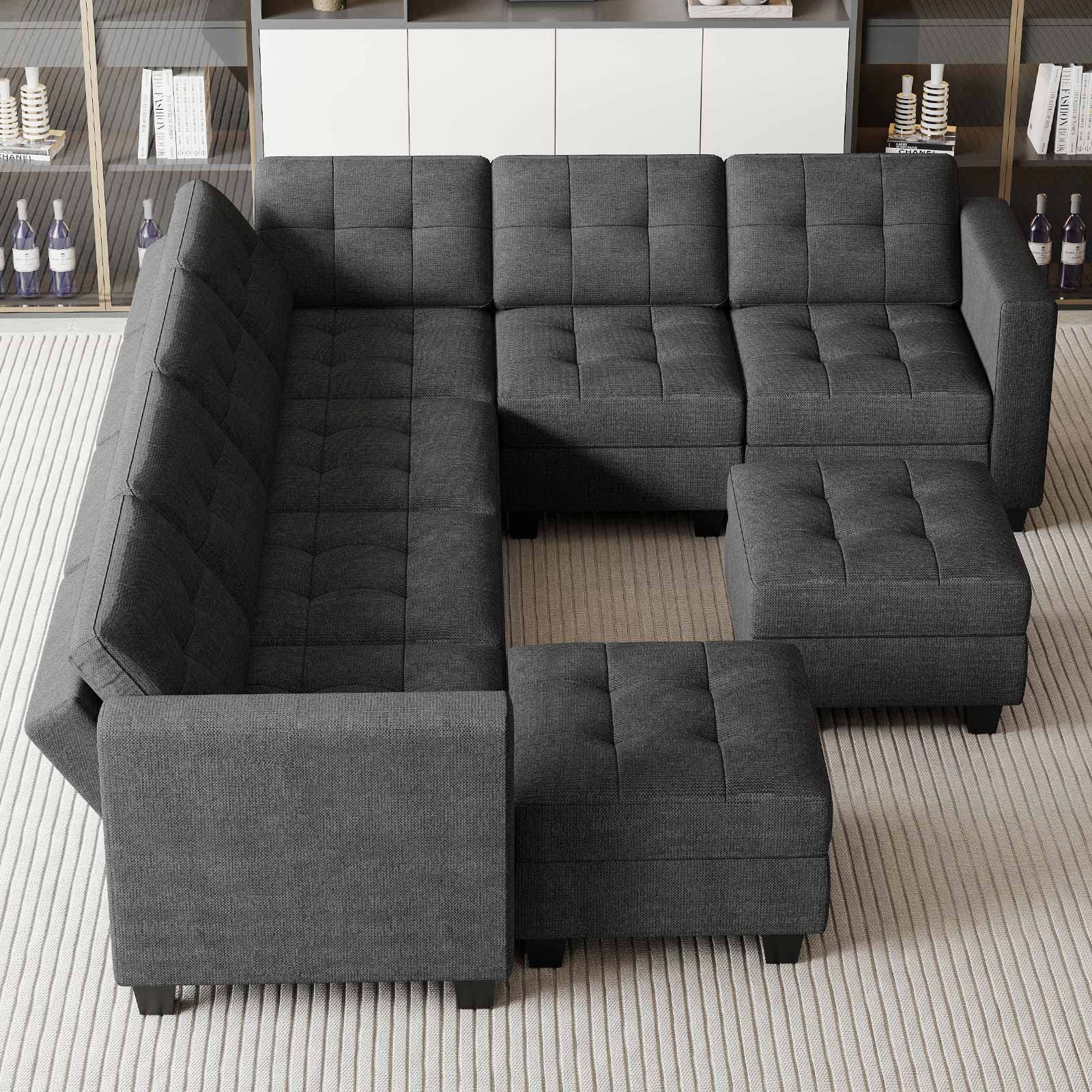 Belffin Modular Sectional Sofa Set with Ottomans Oversized U Shaped Sofa Set with Storage Seat Modular Sofa Couch with Reversible Chaises Modern Fabric Dark Grey