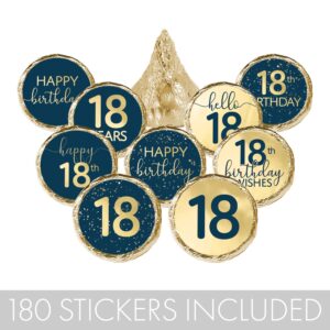 Navy Blue and Gold 18th Party Favor Chocolate Kisses Candy Stickers - 180 Count, 18th Birthday Decorations