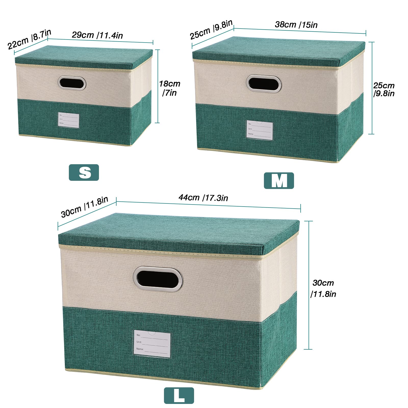 Fassave Foldable Storage Bins with Lids, 2 Packs Fabric Storage Container Basket Cube with Handles for Office, Bedroom, Closet (Medium-2 Pack, Beige&Turquoise)