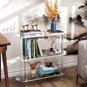 solaround Clear Bookshelf, Acrylic Bookcase with Open Book Shelf Console Table for Entryway Office Living Room Bedroom (3 Tier Clear)