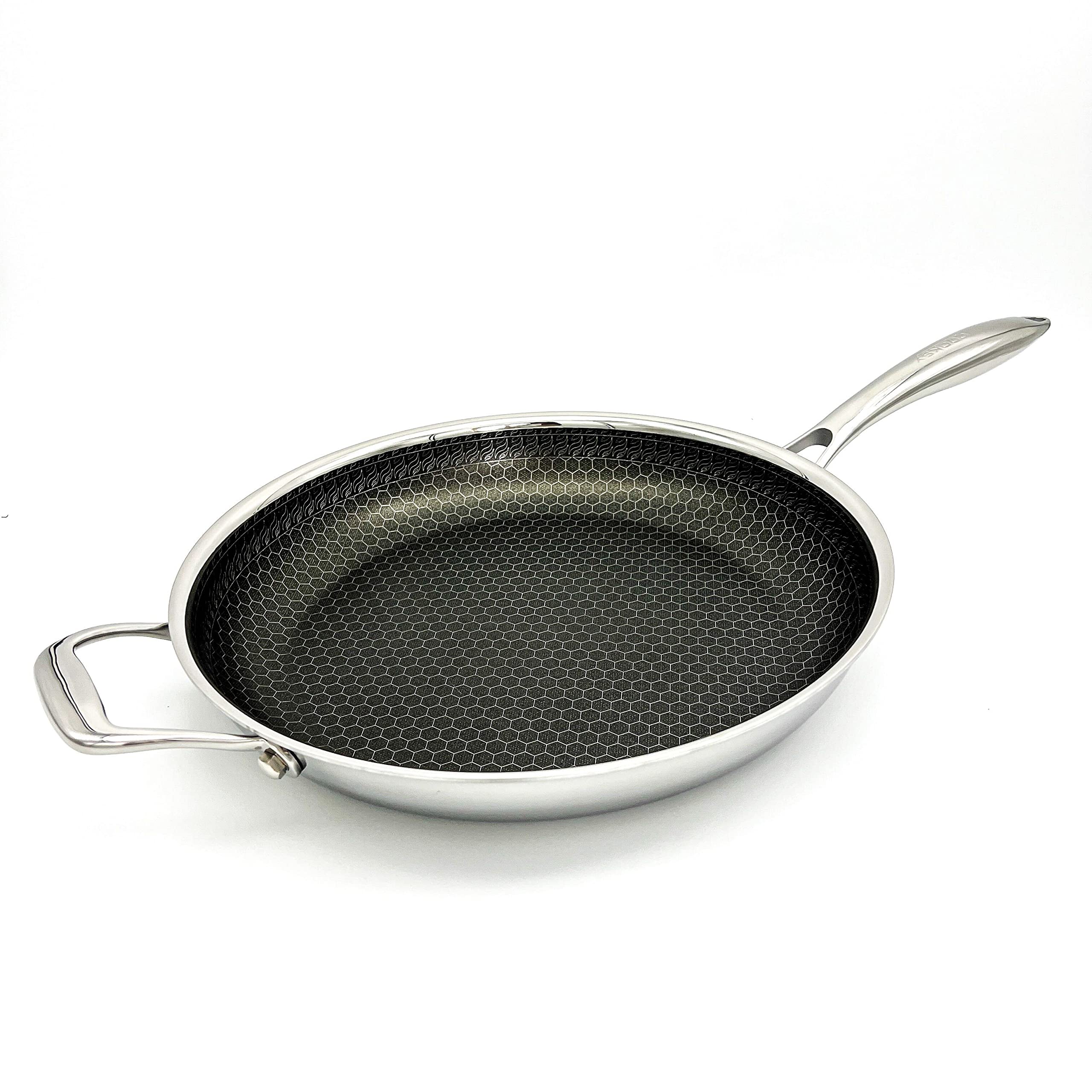 Cooksy 12 Inch Hexagon Surface Hybrid Stainless Steel Frying Pan with Lid