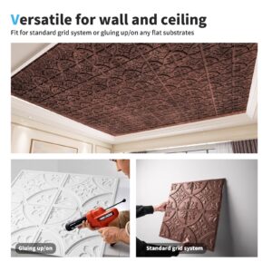 Art3d Drop Ceiling Tiles 2x2, Glue-up Ceiling Panel, Fancy Classic Style, Antique Copper