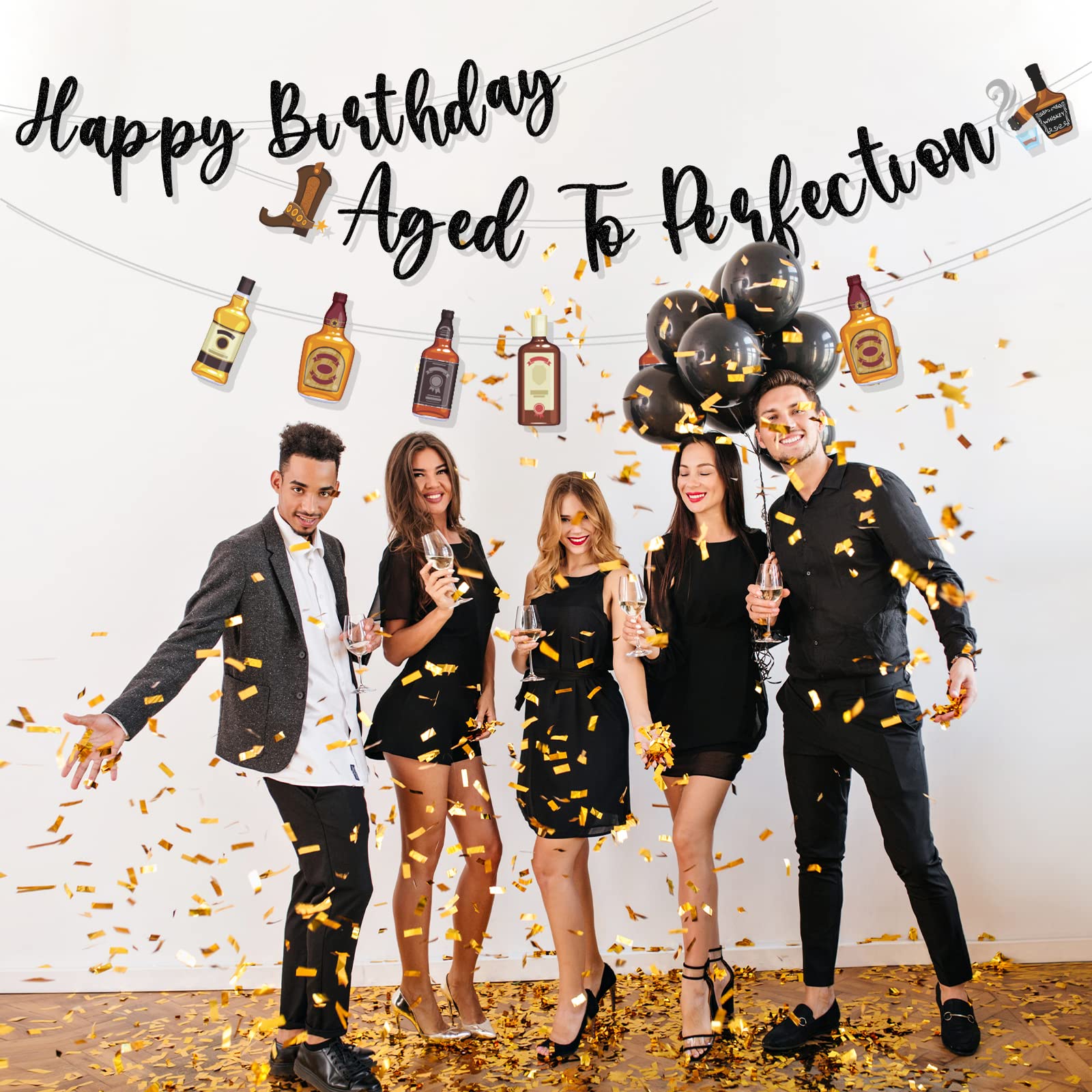 Refavor Happy Birthday Banner Men - 3pcs Aged to Perfection Birthday Decorations Party Supplies Wine Whiskey Bday Party Banner Decorations Adults Beer Theme Birthday Party Decor Banners