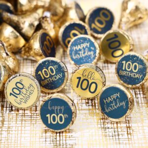 Navy Blue and Gold 100th Birthday Party Favor Chocolate Kisses Candy Stickers - 180 Count, 100th Birthday Decorations