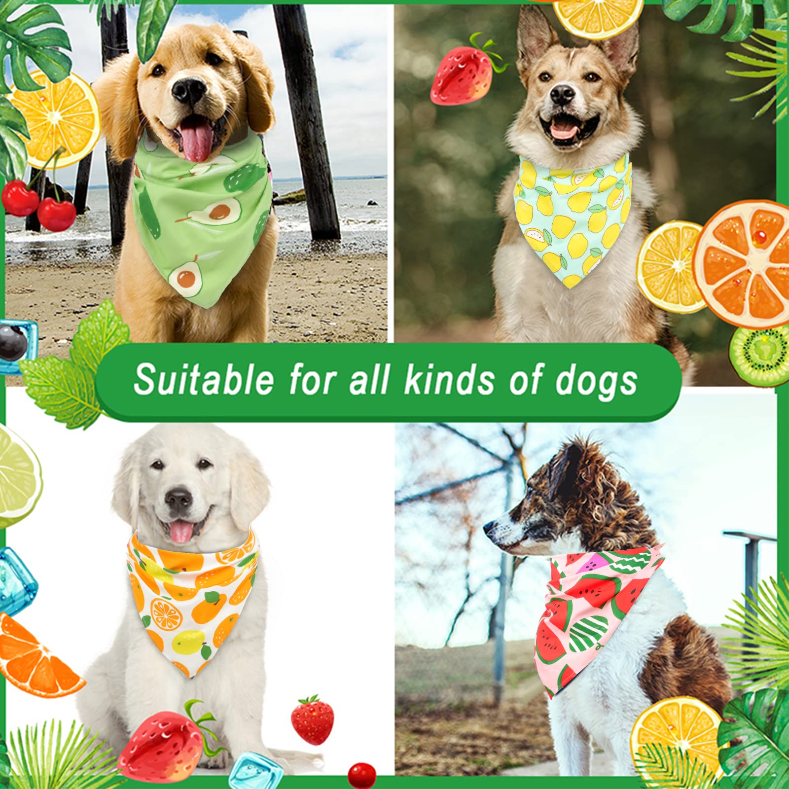 Dog Bandanas, VIPITH 6 Pack Spring Summer Hawaii Fruit Pattern Dog Bandana Dog Scarf Bibs Kerchief, Dog Bandanas Boy Girl Dog Gifts Cat Products Dog Apparel & Accessories for Small to Large Dog Puppy