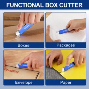 WORKPRO 12-Pack Box Cutter Retractable - Utility Knife with Single Edge Razor Blade - Razor Knife Box Opener Cardboard Cutter with Metal Sheathes- Extra 12-Pack Razor Blades for Replacement - Blue