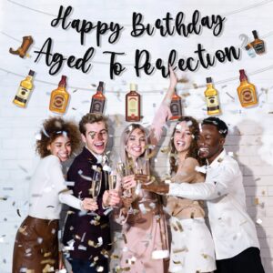 Refavor Happy Birthday Banner Men - 3pcs Aged to Perfection Birthday Decorations Party Supplies Wine Whiskey Bday Party Banner Decorations Adults Beer Theme Birthday Party Decor Banners