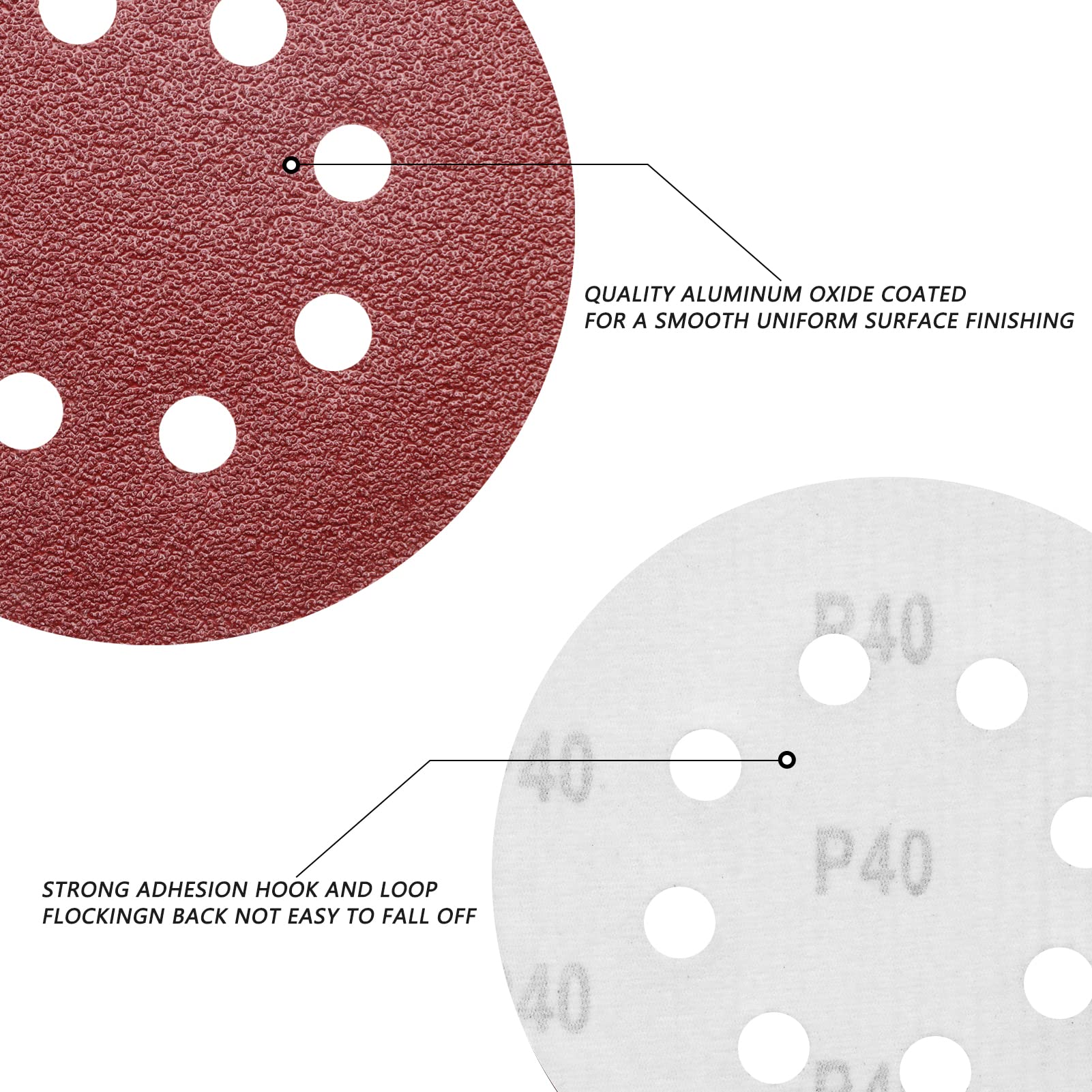 ZEHIQ 5 Inch Sandpaper 40 Grit, Coarse Grit 8 Hole Sanding Disc Hook and Loop Sandpaper Aluminum Oxide Round Sanding Pads for Random Orbital Sanders, 30 Pieces