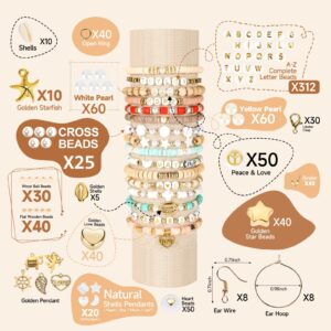 Pizooro Clay Beads 3 Boxes Bracelet Making Kit, 10500pcs Beads for Jewelry Making, Round Letter Beads with Charm and Elastic Strings, Friendship Bracelets Holiday Gifts for Girls Adults