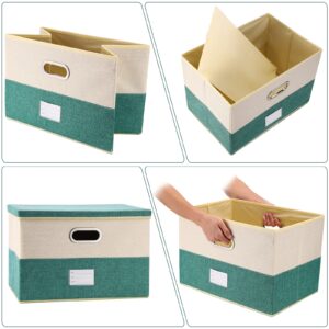 Fassave Foldable Storage Bins with Lids, 2 Packs Fabric Storage Container Basket Cube with Handles for Office, Bedroom, Closet (Medium-2 Pack, Beige&Turquoise)