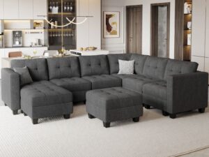 belffin modular sectional sofa set with ottomans oversized u shaped sofa set with storage seat modular sofa couch with reversible chaises modern fabric dark grey