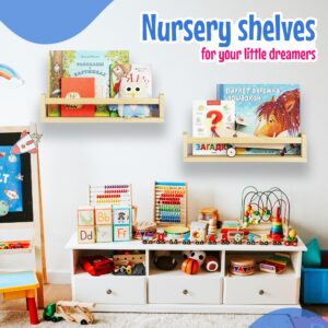 NEC GLOBAL UNLIMITED Set of 6 Wall Mounted Nursery Bookshelves for Kids Room - Small Wooden Bookshelf for Storage and Display of Baby, Teen, Boys and Girls Bedroom, Bathroom, and Décor