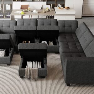 Belffin Modular Sectional Sofa Set with Ottomans Oversized U Shaped Sofa Set with Storage Seat Modular Sofa Couch with Reversible Chaises Modern Fabric Dark Grey