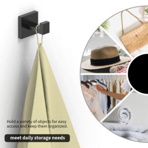 Ruacq Double Towel Hook Matte Black Square Base Bathroom Robe Towel Holder Hand Towel Hanger Stainless Steel Modern Wall Mounted