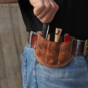 Tourbon Leather Pocket Folding Knife Sheath with 3 Slots Belt Holster Carry Open Top Trapper Knives Carrier