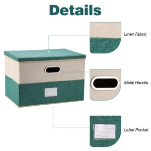 Fassave Foldable Storage Bins with Lids, 2 Packs Fabric Storage Container Basket Cube with Handles for Office, Bedroom, Closet (Medium-2 Pack, Beige&Turquoise)