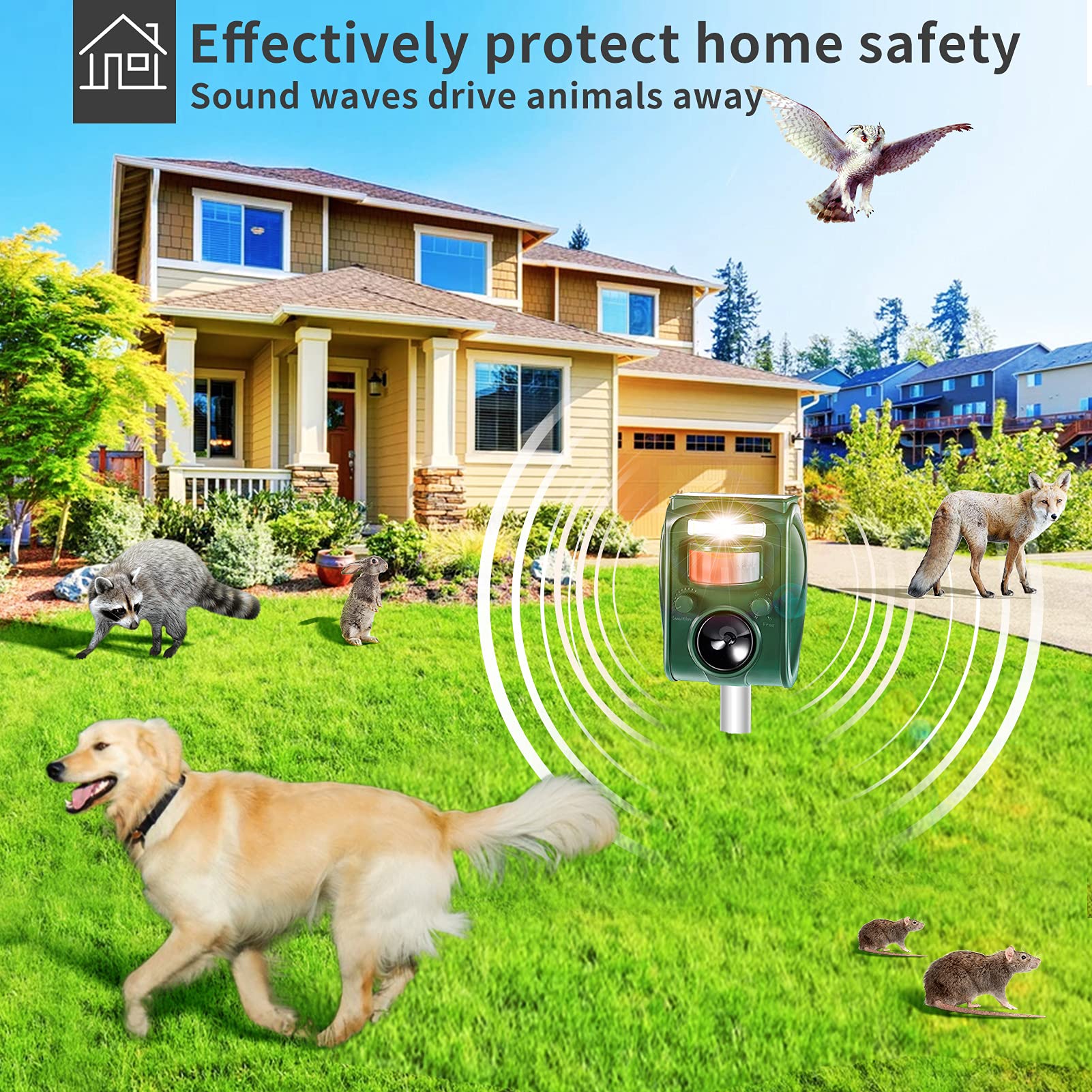 PGFIT Ultrasonic Pest Repellent,Solar Animal Repeller,Outdoor Cat Repellent,Bird Repellent,Deer Repellent.Dog,Raccoon,Squirrel Repellent,Motion Activated LED Flashing Light Alarm Sound Animal Repeller