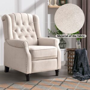 CANMOV Push Back Recliner Chair, Elizabeth Fabric Recliner Armchair with Wing Back, Padded Seat and Nailhead Trim, Tufted, Single Sofa Accent Chair, White