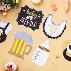 JOYMEMO 24 Pieces A Baby is Brewing Centerpiece Sticks Black Gold - Bottle and Beer Baby Shower Decorations, A Baby is Brewing Baby Shower Supplies for Pregnancy Diaper Huggies and Chuggies Party