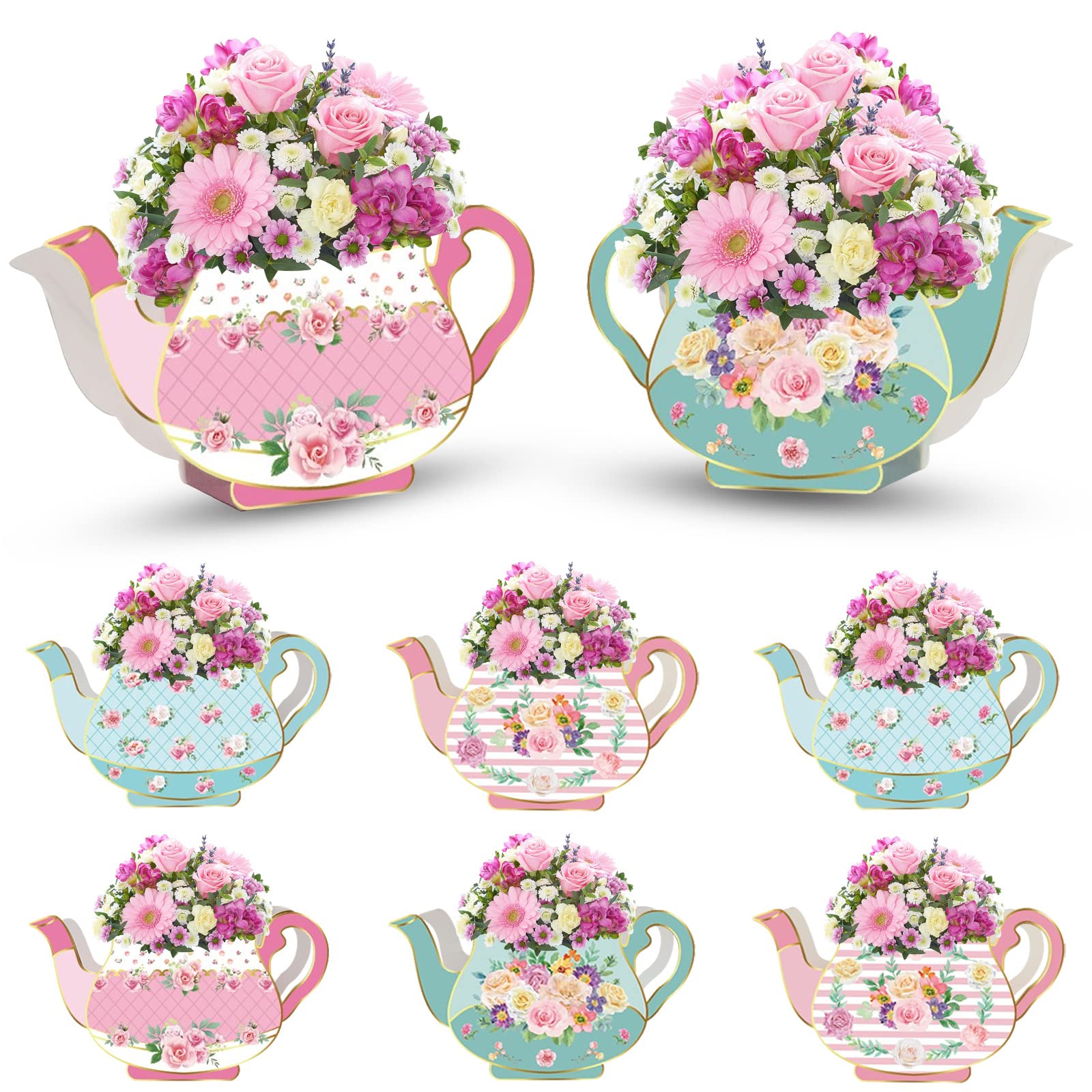 8 PCS Tea Party Decorations Flower Boxes Centerpiece Floral Teapot Decorations for Party Princess Tea Party Table Centerpiece for Tea Birthday Favors Garden Wedding Supplies