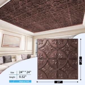 Art3d Drop Ceiling Tiles 2x2, Glue-up Ceiling Panel, Fancy Classic Style, Antique Copper