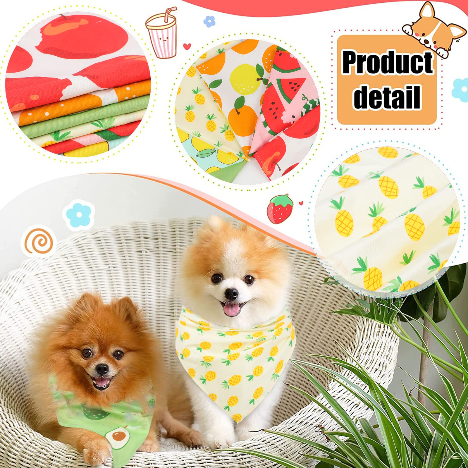 Dog Bandanas, VIPITH 6 Pack Spring Summer Hawaii Fruit Pattern Dog Bandana Dog Scarf Bibs Kerchief, Dog Bandanas Boy Girl Dog Gifts Cat Products Dog Apparel & Accessories for Small to Large Dog Puppy