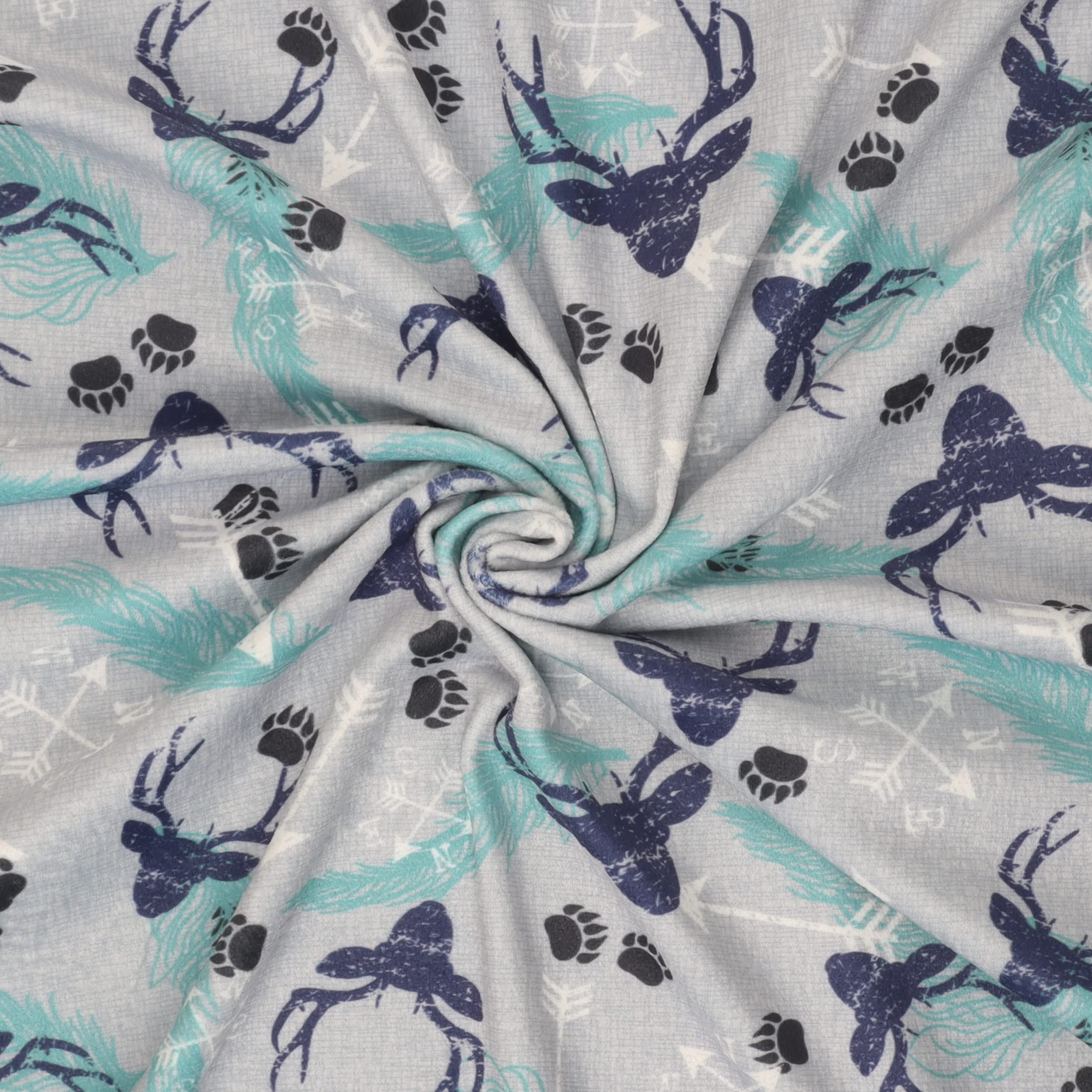 Mook Fabrics Stretch Minky Woodland Wonder, Navy Grey Cut by The Yard