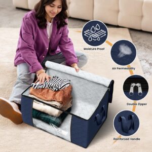 Fab totes 2 Pack Clothes Storage, Foldable Blanket Storage Bags, Storage Containers for Organizing Bedroom, Closet, Clothing, Comforter, Organization and Storage with Lids and Handle, Blue