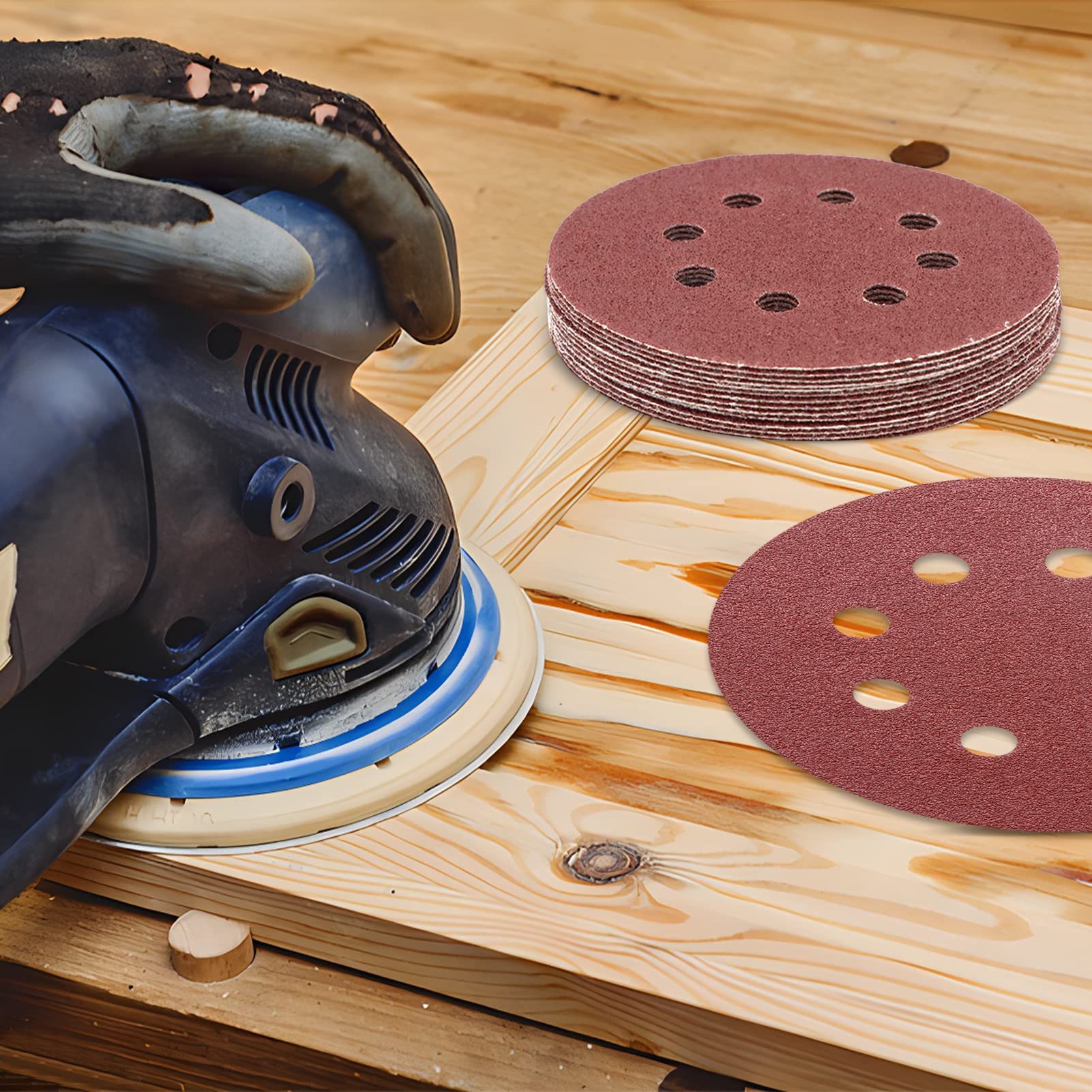 ZEHIQ 5 Inch Sandpaper 40 Grit, Coarse Grit 8 Hole Sanding Disc Hook and Loop Sandpaper Aluminum Oxide Round Sanding Pads for Random Orbital Sanders, 30 Pieces