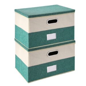 fassave foldable storage bins with lids, 2 packs fabric storage container basket cube with handles for office, bedroom, closet (medium-2 pack, beige&turquoise)