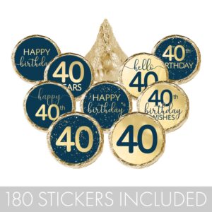 Navy Blue and Gold 40th Birthday Party Favor Chocolate Kisses Candy Stickers - 180 Count