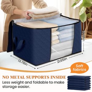 Fab totes 2 Pack Clothes Storage, Foldable Blanket Storage Bags, Storage Containers for Organizing Bedroom, Closet, Clothing, Comforter, Organization and Storage with Lids and Handle, Blue