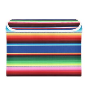 moudou mexican serape blanket stripes storage basket with lid, large collapsible cube storage bin for closet, office, nursery, home decor, 16.5 x 12.6 x 11.8 inch