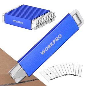 workpro 12-pack box cutter retractable - utility knife with single edge razor blade - razor knife box opener cardboard cutter with metal sheathes- extra 12-pack razor blades for replacement - blue