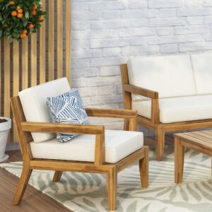 Christopher Knight Home 317966 Rossville Club Chair, Teak + Beige