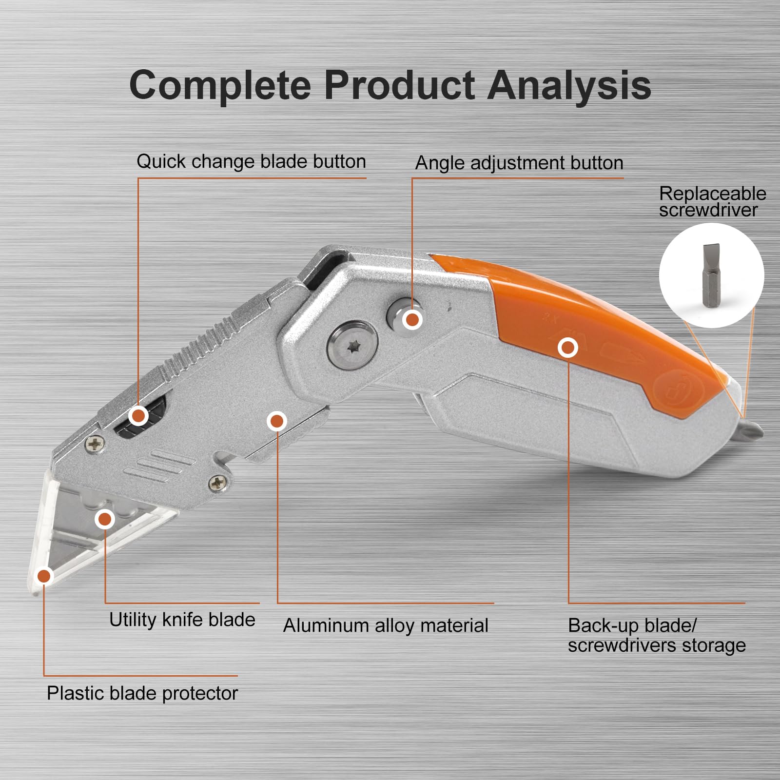 Premium Utility Knife，Folding Retractable Utility Knife Box Cutter, Quick Change Blade Razor Knife with 3 Extra Blades, 2 Screwdrivers, Best Gift for Men Dad Him