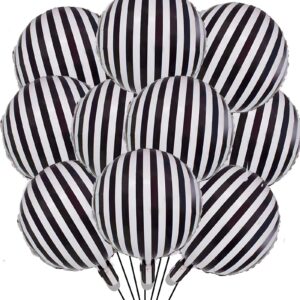 10 Pieces 18 Inch Black and White Striped Balloons Decoration Foil Mylar Balloons Aluminum Helium Balloons for Birthday Party, Baby Shower, Halloween, Ceremonies, Holiday Parties Decoration