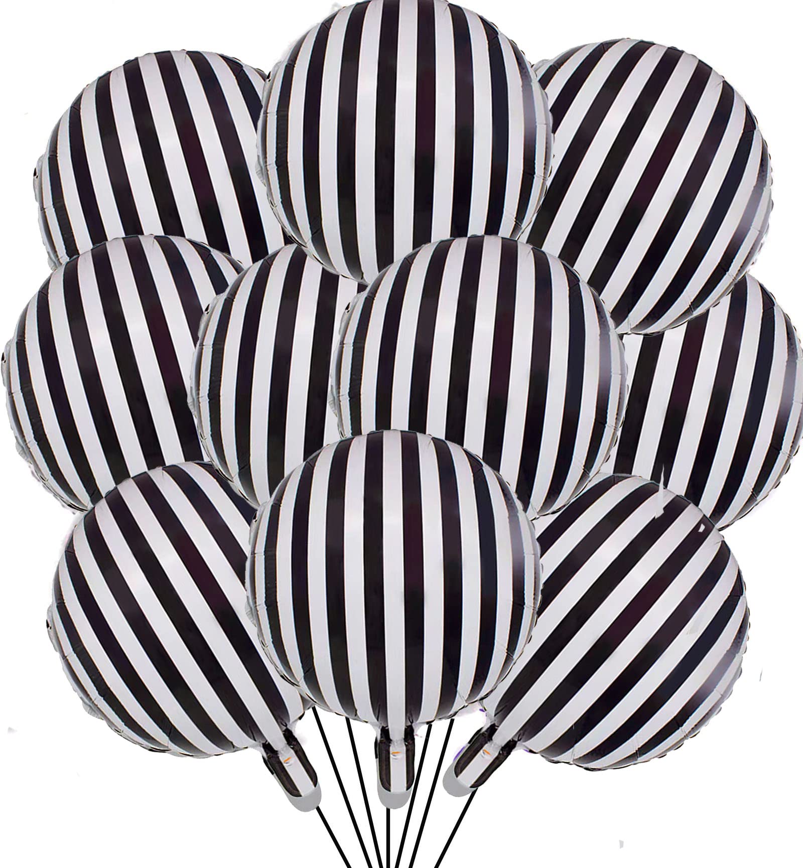 10 Pieces 18 Inch Black and White Striped Balloons Decoration Foil Mylar Balloons Aluminum Helium Balloons for Birthday Party, Baby Shower, Halloween, Ceremonies, Holiday Parties Decoration