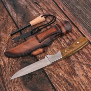 Tourbon Leather Fixed Blade Knife Sheath with Fire Starter Slot for Outdoor Hunting Bushcraft Camping