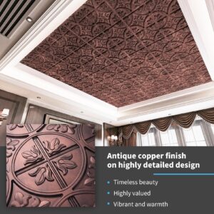 Art3d Drop Ceiling Tiles 2x2, Glue-up Ceiling Panel, Fancy Classic Style, Antique Copper