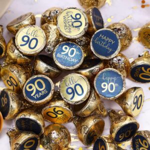 Navy Blue and Gold 90th Birthday Party Favor Chocolate Kisses Candy Stickers Labels - 180 Count, 90th Birthday Decorations