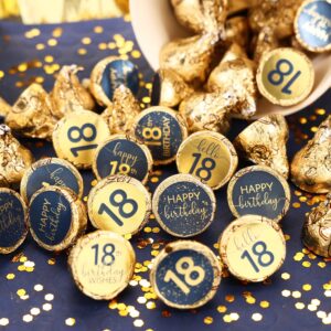 Navy Blue and Gold 18th Party Favor Chocolate Kisses Candy Stickers - 180 Count, 18th Birthday Decorations